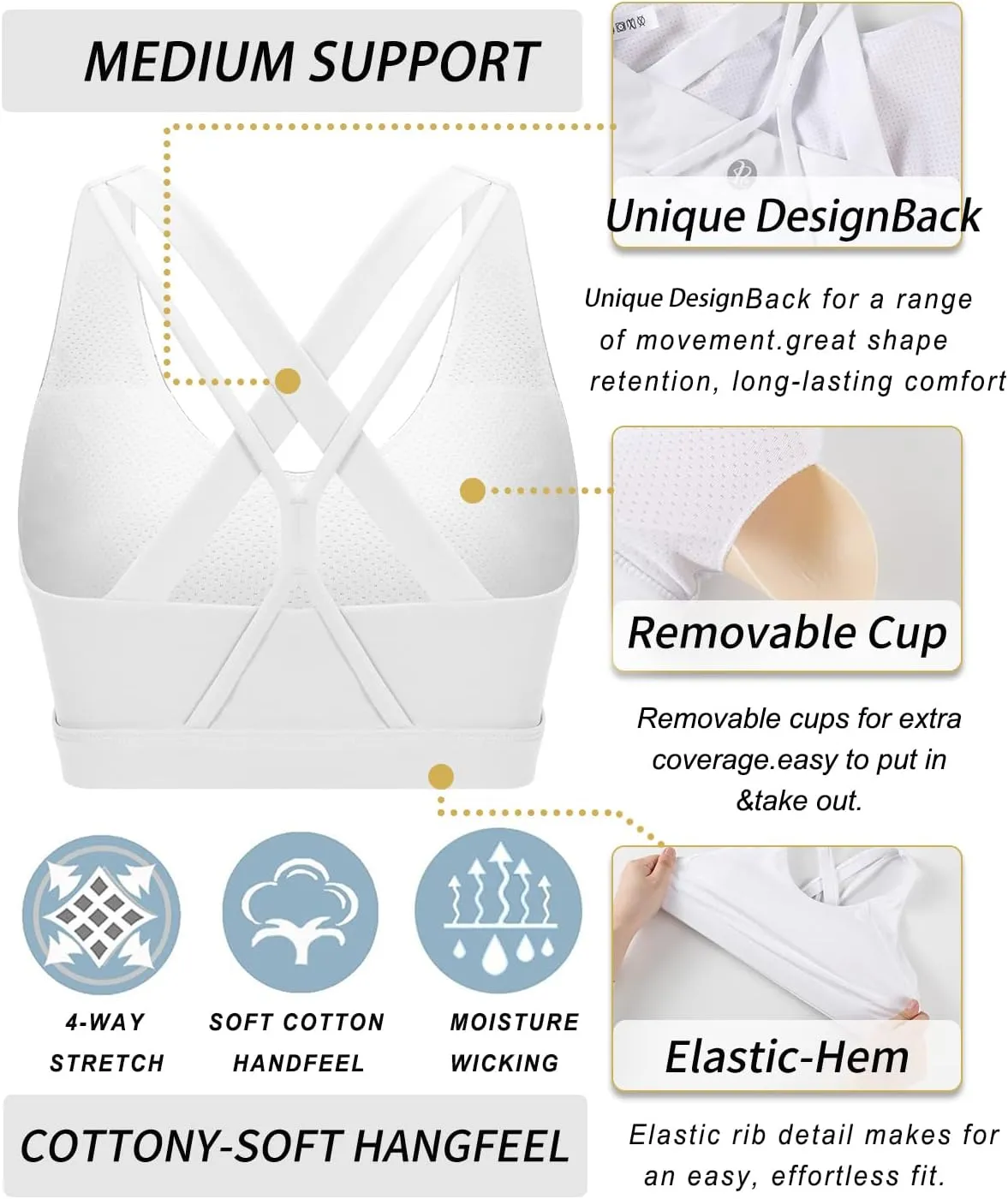 RUNNING GIRL Sports Bra for Women, Medium-High Support Criss-Cross Back Strappy Padded Sports Bras Supportive Workout Tops