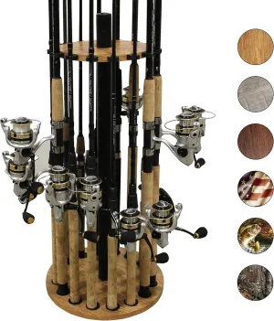 Rush Creek Creations | Round Fishing Rod Holder for 16 Freshwater Fishing Poles, Fishing Gear, and Fishing Accessories | Fishing Rod Rack with 16 Fishing Rod Clips for Garage Organization