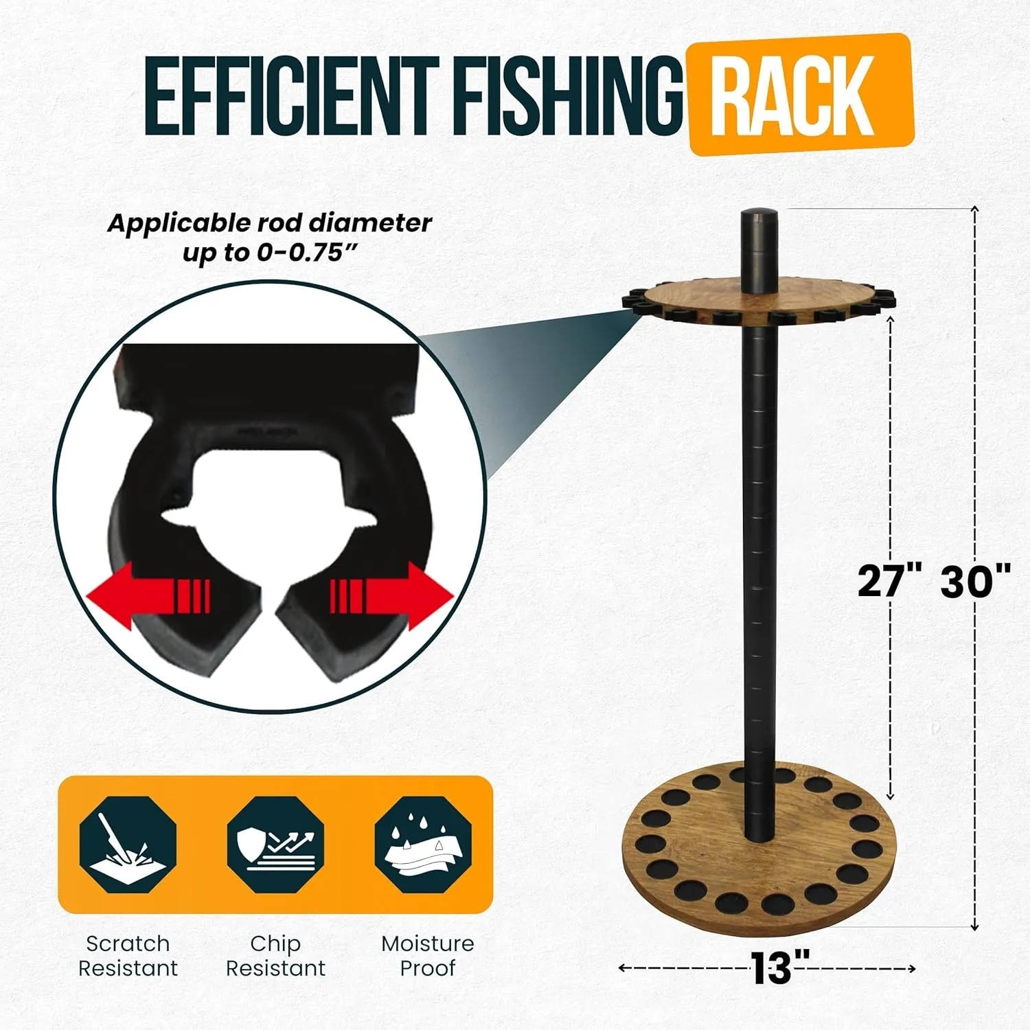 Rush Creek Creations | Round Fishing Rod Holder for 16 Freshwater Fishing Poles, Fishing Gear, and Fishing Accessories | Fishing Rod Rack with 16 Fishing Rod Clips for Garage Organization