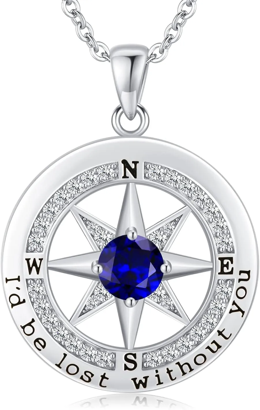 S925 Necklace Gift for Wife |Compass Jewelry |Women Anniversary |Sterling Silver |Girlfriend Birthday Gifts for Her Valentines |I'd be Lost without You |Jewel 18K Gold