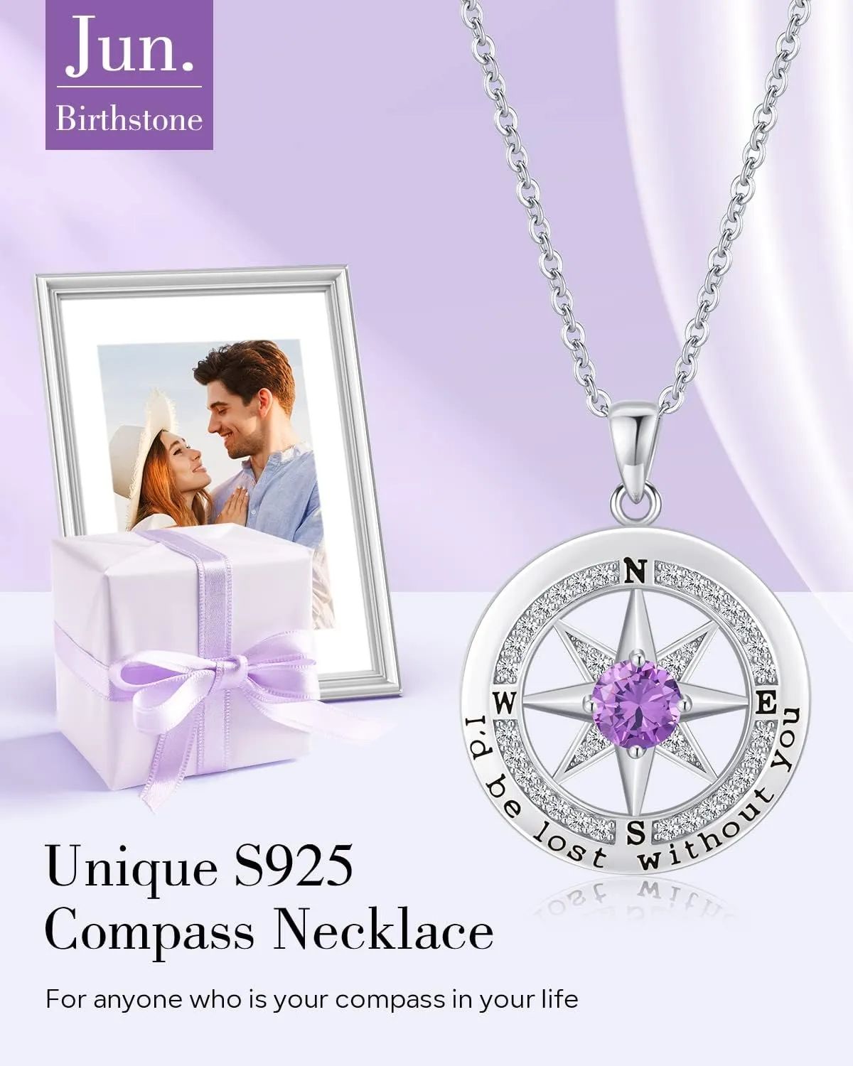 S925 Necklace Gift for Wife |Compass Jewelry |Women Anniversary |Sterling Silver |Girlfriend Birthday Gifts for Her Valentines |I'd be Lost without You |Jewel 18K Gold