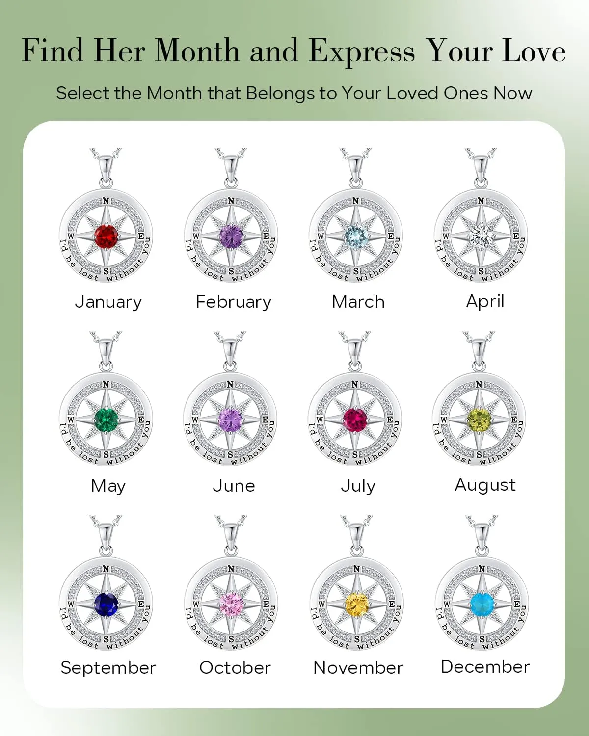 S925 Necklace Gift for Wife |Compass Jewelry |Women Anniversary |Sterling Silver |Girlfriend Birthday Gifts for Her Valentines |I'd be Lost without You |Jewel 18K Gold