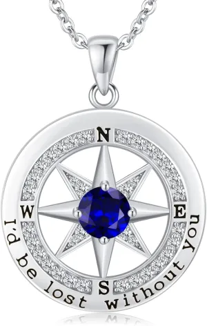 S925 Necklace Gift for Wife |Compass Jewelry |Women Anniversary |Sterling Silver |Girlfriend Birthday Gifts for Her Valentines |I'd be Lost without You |Jewel 18K Gold