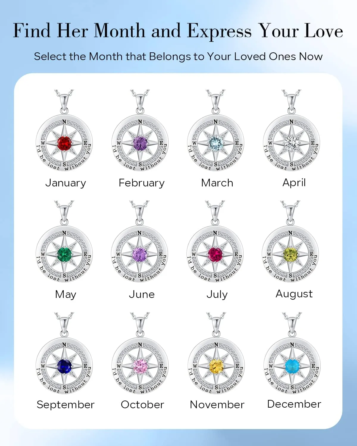 S925 Necklace Gift for Wife |Compass Jewelry |Women Anniversary |Sterling Silver |Girlfriend Birthday Gifts for Her Valentines |I'd be Lost without You |Jewel 18K Gold