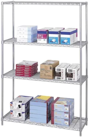 Safco Products Industrial Wire Shelving Starter Unit 48" W x 18" D x 72" H (Add-On Unit and Extra Shelf Pack Sold Separately), Metallic Gray