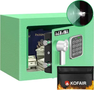 Safe with Fireproof Bag, Personal Mini Digital Money Lock Box (Green) - 0.23 Cubic Feet