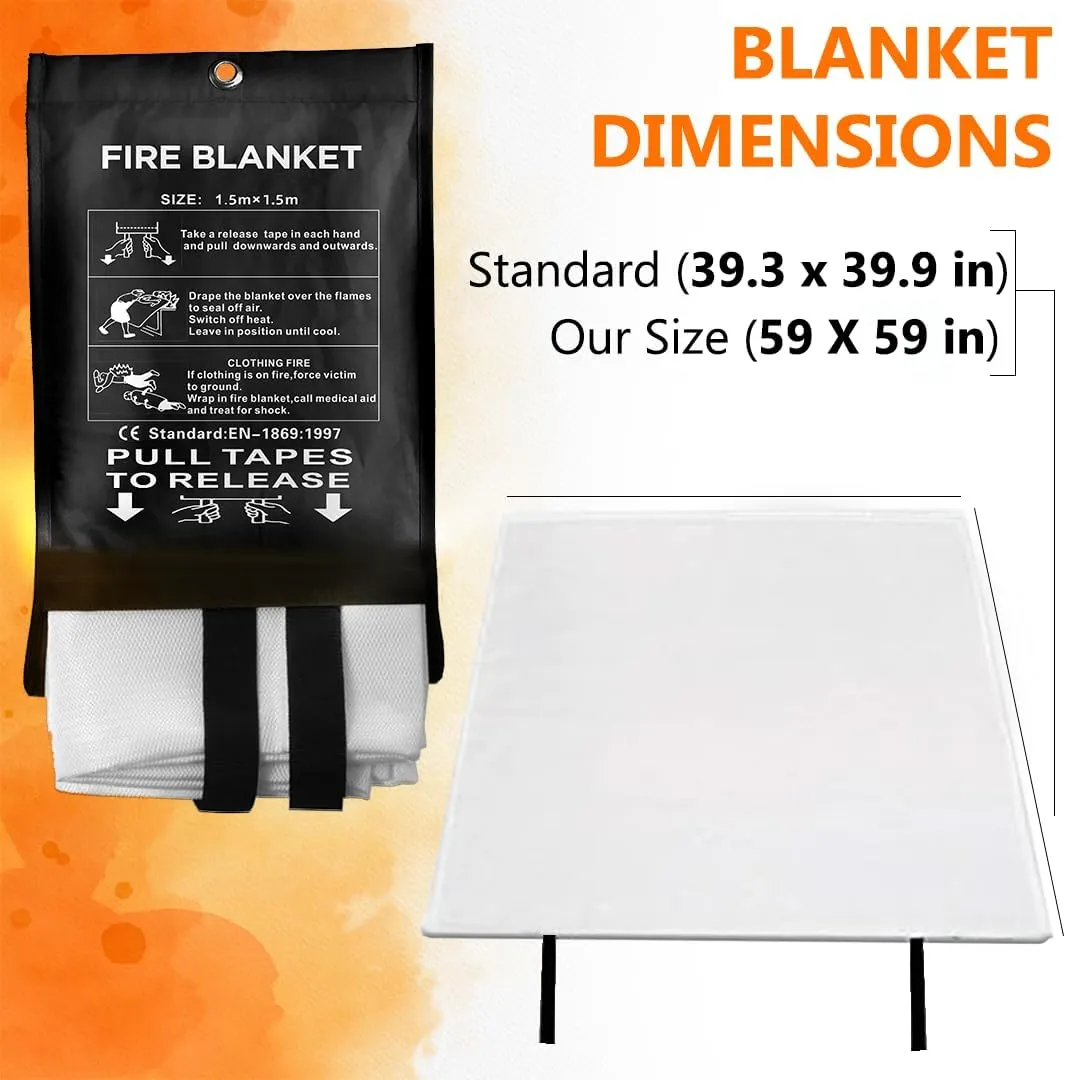 SAFECASTLE Emergency Fire Blanket 59"x59" Large Size, 2 Pack Fire Retardant Blanket with Fireproof Tabs for Home, Warehouse, Outdoor, Office, Car and Camping Fire Protection Survival Safety