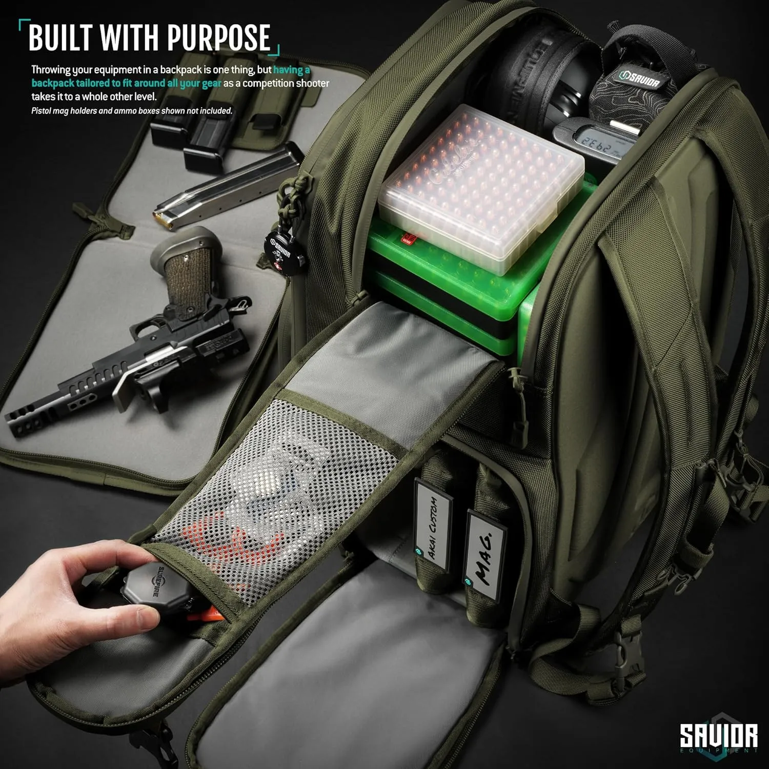 Savior Equipment Pro SEMA Tactical Backpack Competition Shooter 3 Pistol Sleeve