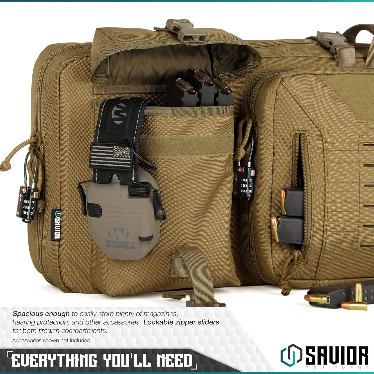 Savior Equipment Urban Warfare Tactical Double Long Gun Bag Case Backpack w/Pistol Handgun Case, Lockable Zipper, Padded Side Carry Strap, Available Length in 36" 42" 46" 51" 55"