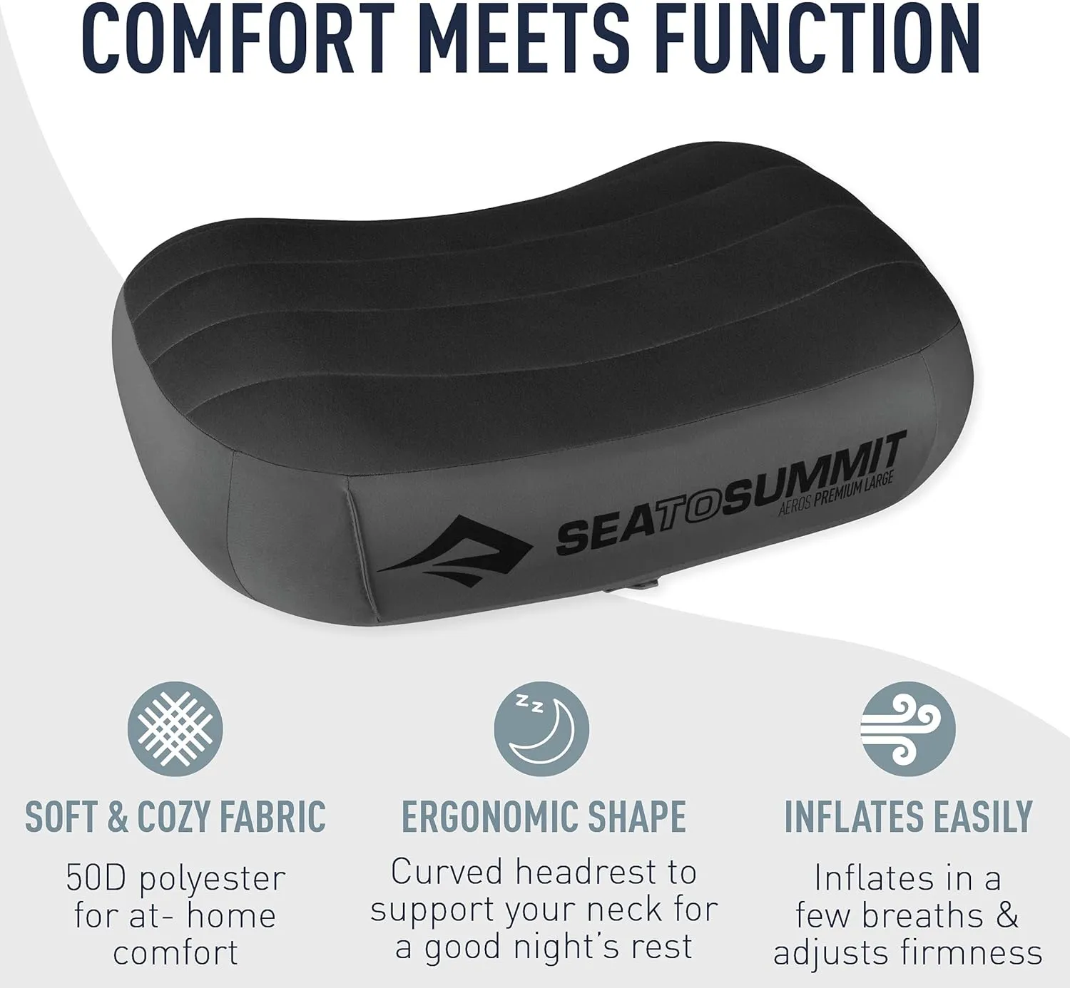 Sea to Summit Aeros Premium Inflatable Travel Pillow, Deluxe (22 x 14), Navy Blue