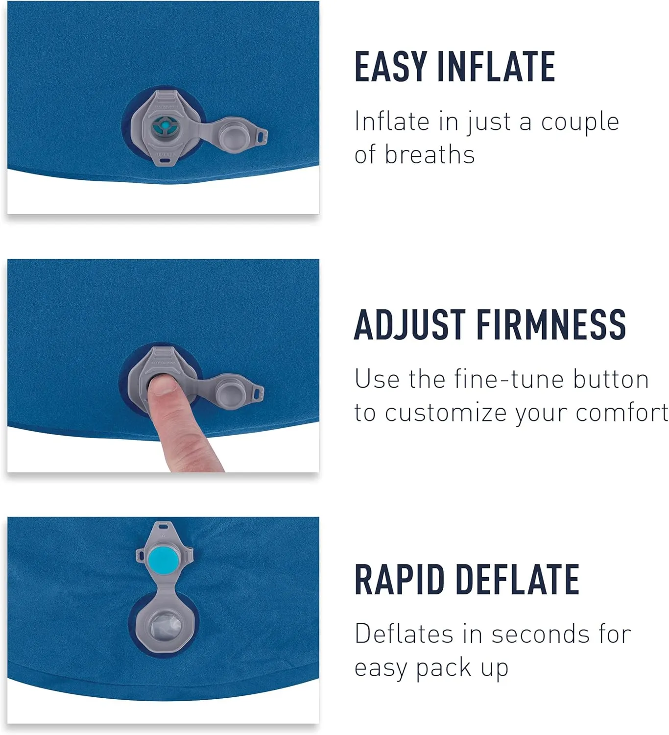 Sea to Summit Aeros Premium Inflatable Travel Pillow, Large (16.5 x 11), Navy Blue