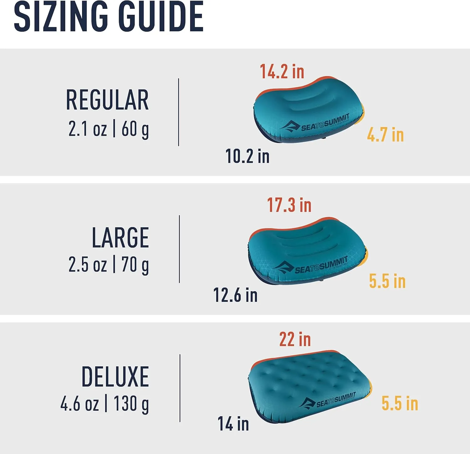 Sea to Summit Aeros Ultralight Inflatable Camping and Travel Pillow, Deluxe (22 x 14), Grey