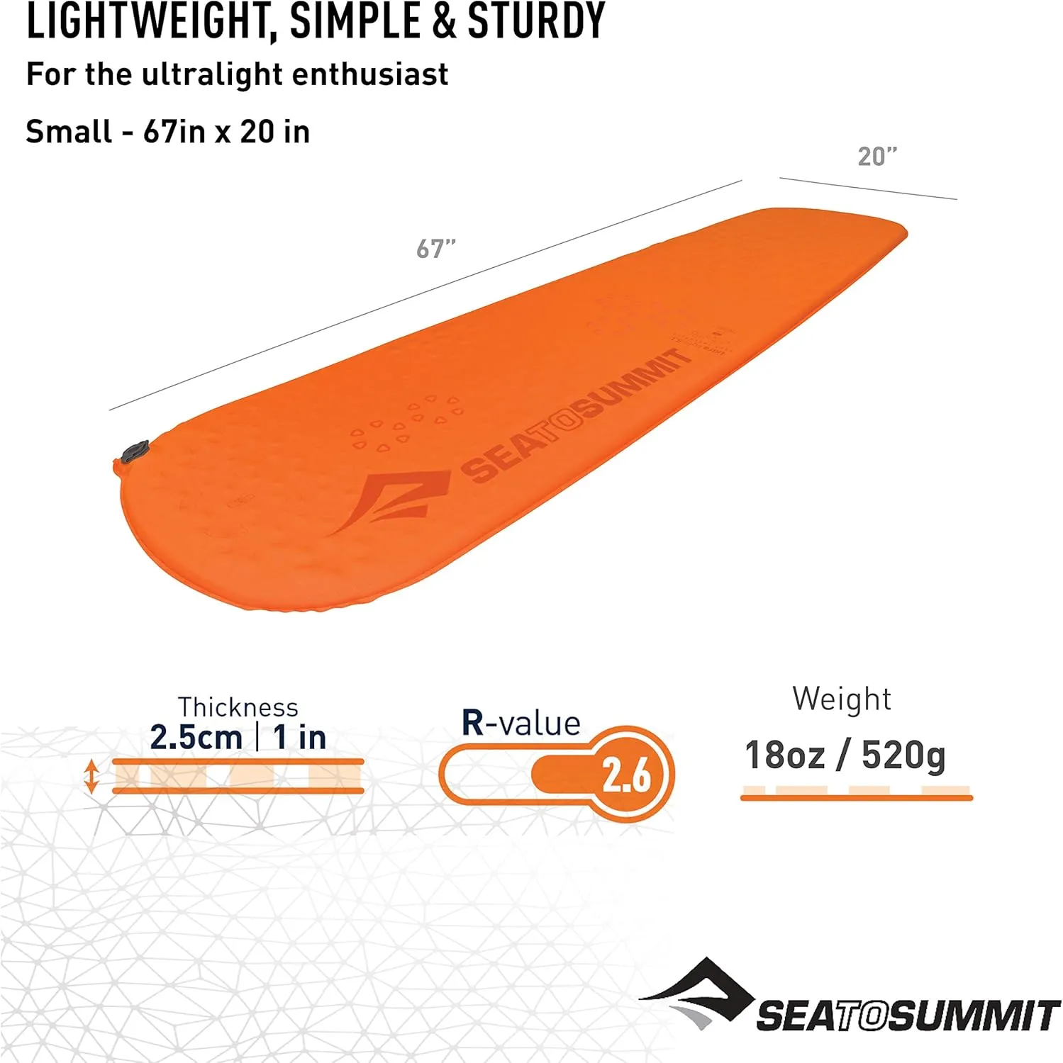 Sea to Summit Ultralight Self-Inflating Foam Sleeping Pad for Backpacking and Camping, Small (67 x 20 x 1 inches)