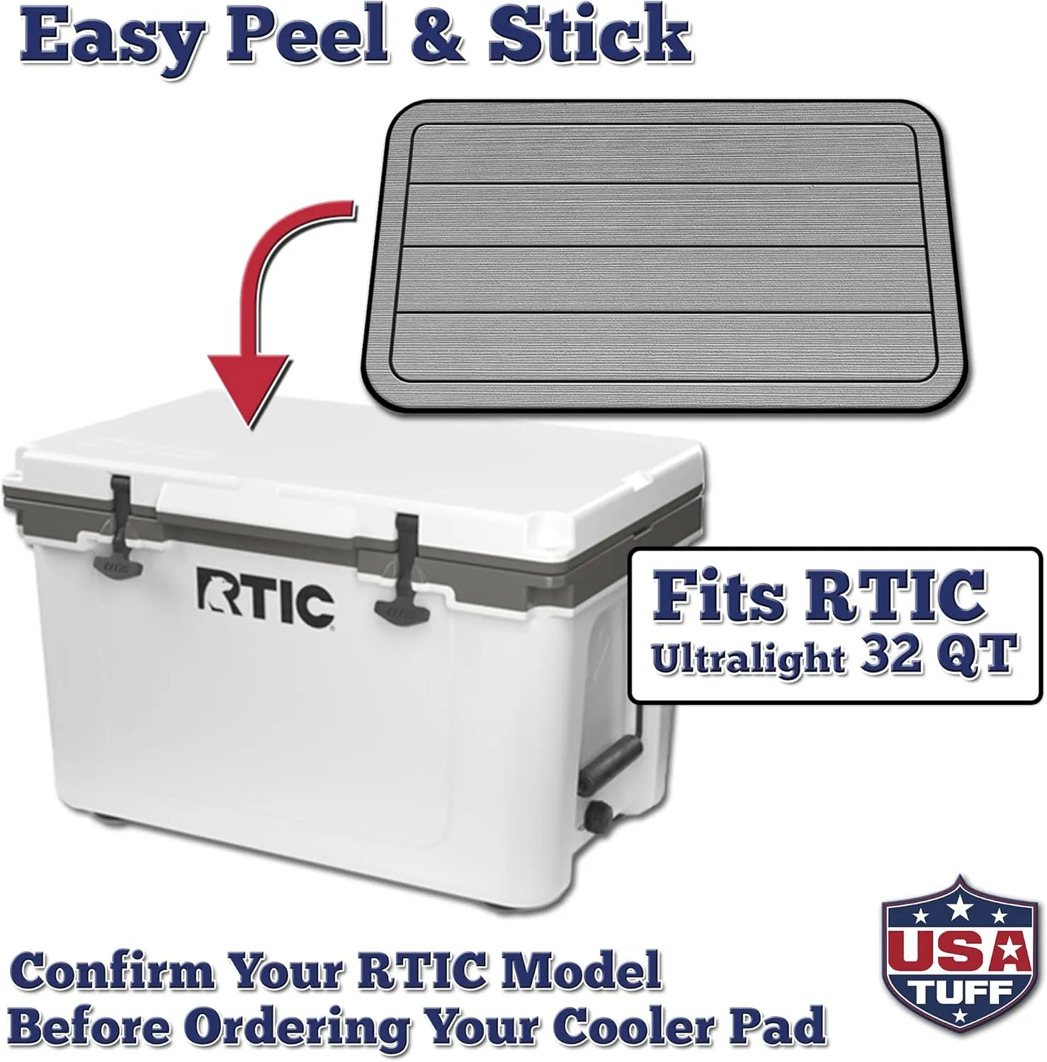 SeaDek EVA Mat Cooler Pad fits RTIC | Peel & Stick Application | Non Slip Comfort Accessories - Teak Lines (StormGray-Black)