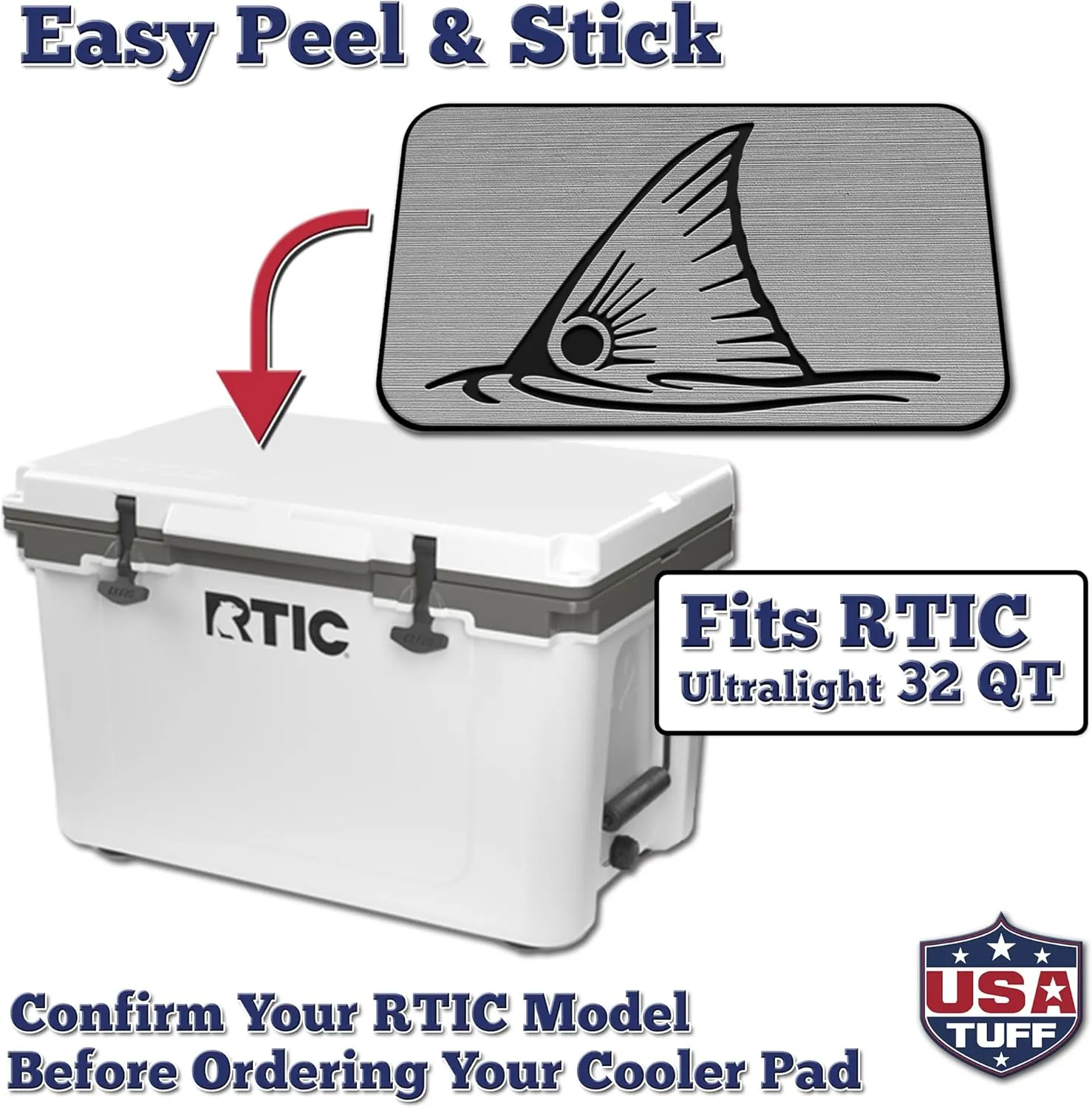 SeaDek EVA Mat Cooler Pad fits RTIC | Peel & Stick Application | Non Slip Comfort Accessories - Top Fin Redfish Design (StormGray-Black)