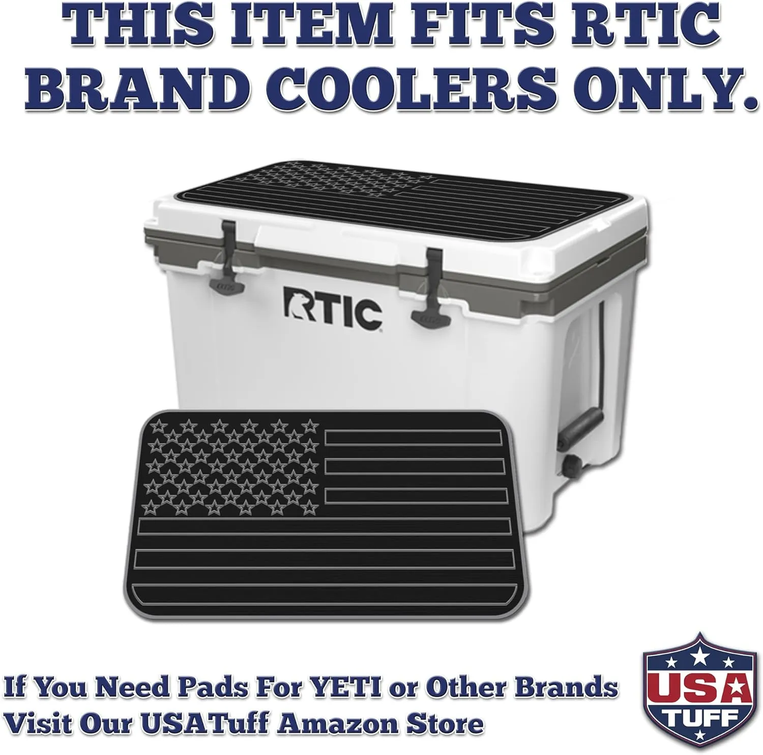 SeaDek EVA Mat Cooler Pad fits RTIC | Peel & Stick Application | Non Slip Comfort Accessories - US Flag Design (Black-StormGray)