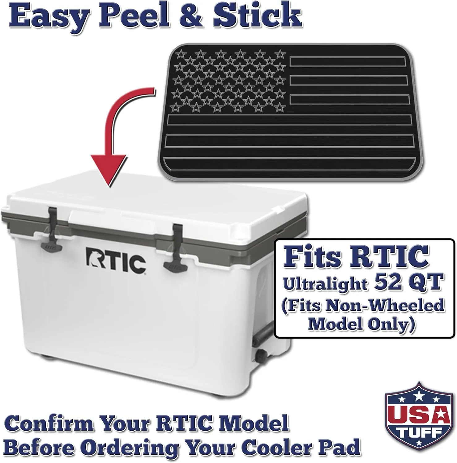 SeaDek EVA Mat Cooler Pad fits RTIC | Peel & Stick Application | Non Slip Comfort Accessories - US Flag Design (Black-StormGray)