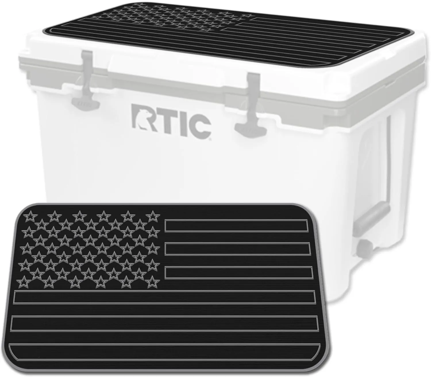 SeaDek EVA Mat Cooler Pad fits RTIC | Peel & Stick Application | Non Slip Comfort Accessories - US Flag Design (Black-StormGray)