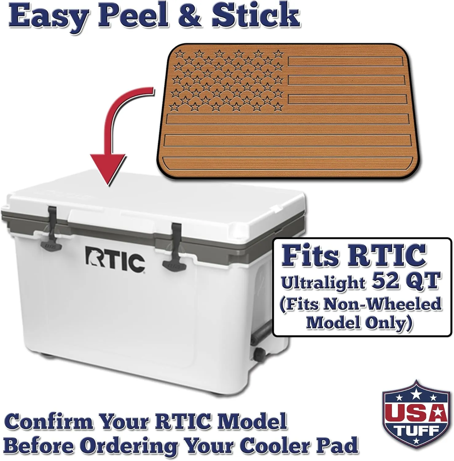 SeaDek EVA Mat Cooler Pad fits RTIC | Peel & Stick Application | Non Slip Comfort Accessories - US Flag Design (Mocha-Black)