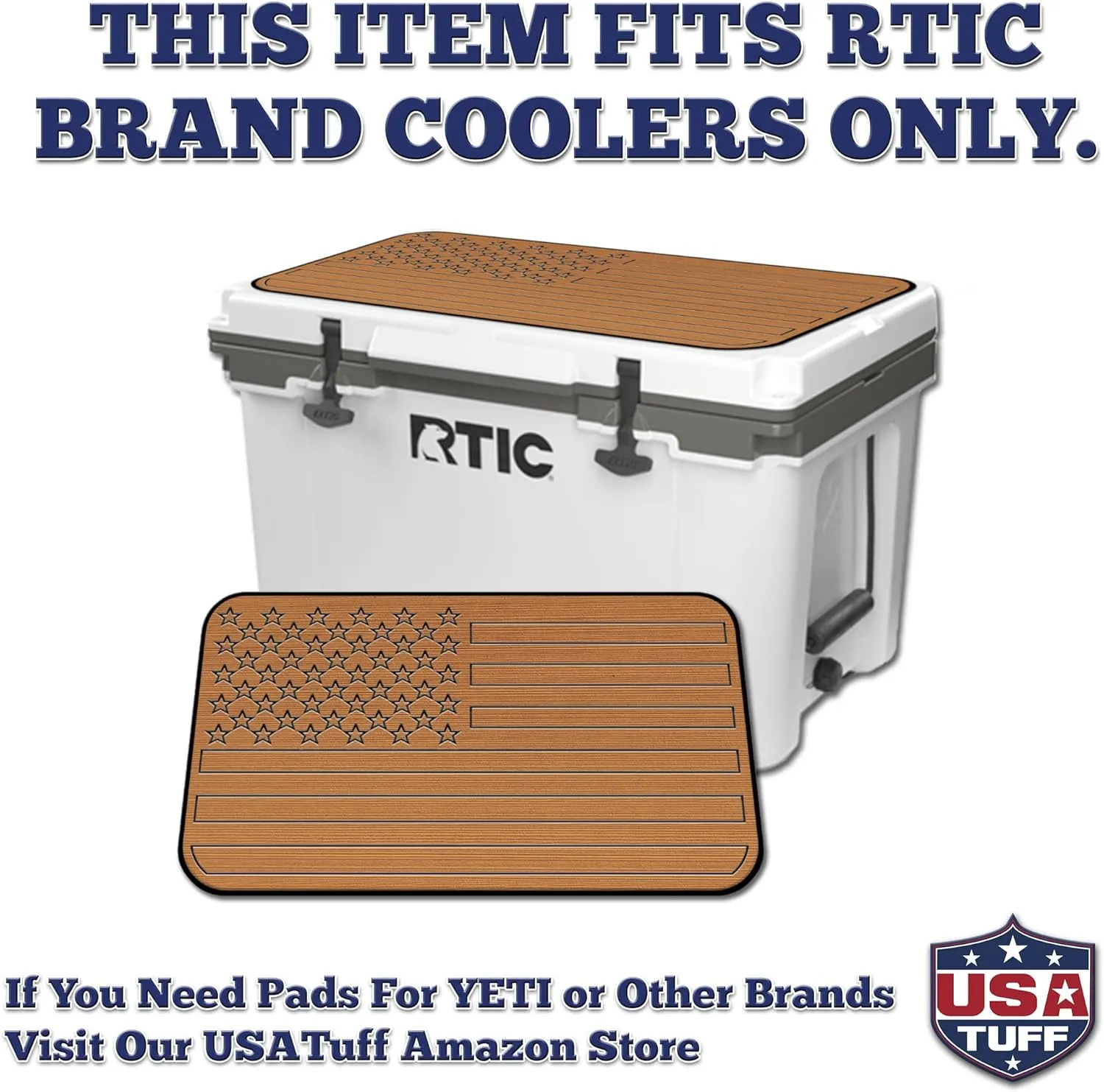 SeaDek EVA Mat Cooler Pad fits RTIC | Peel & Stick Application | Non Slip Comfort Accessories - US Flag Design (Mocha-Black)