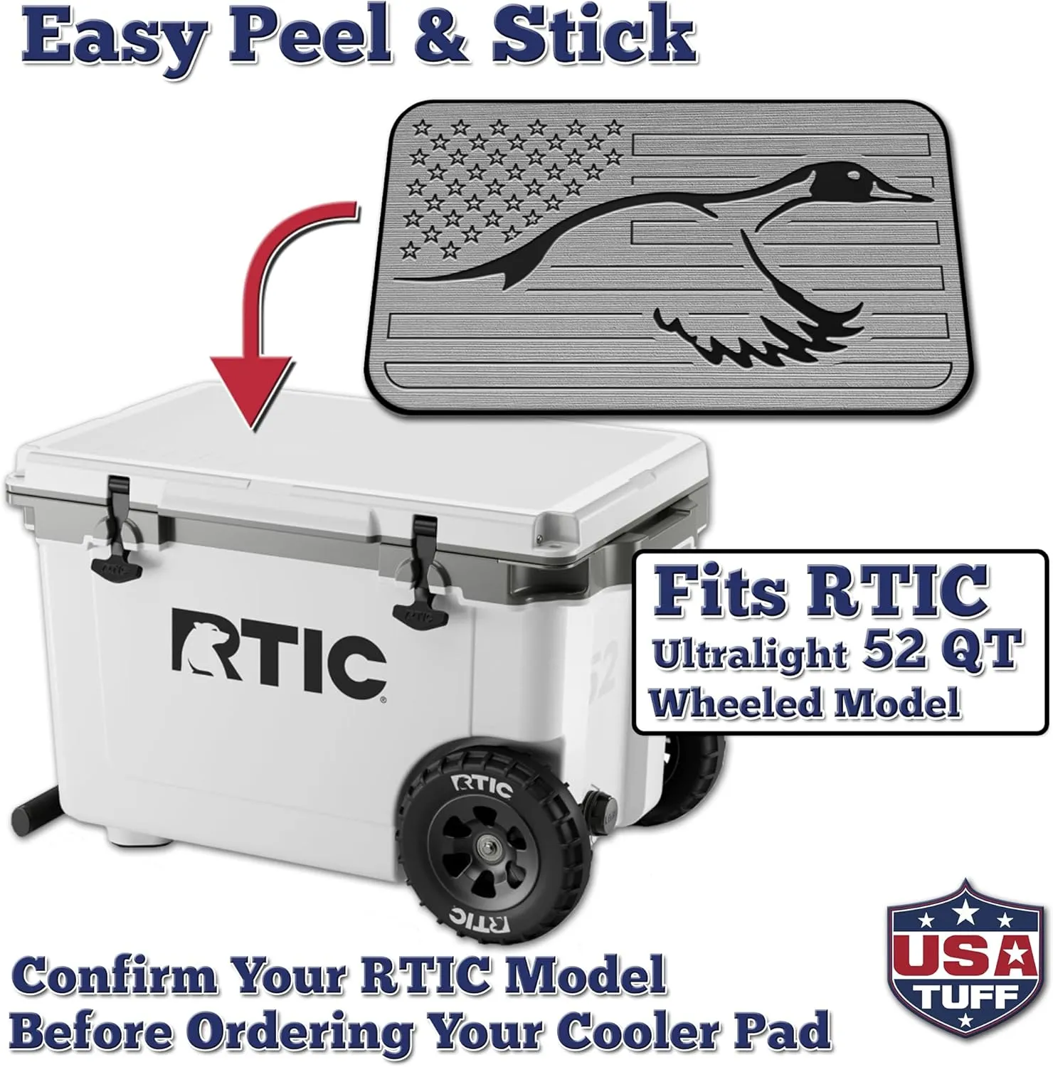 SeaDek EVA Mat Cooler Pad fits RTIC | Peel & Stick Application | Non Slip Comfort Accessories - US Flag Duck Outdoorsman Hunt Design (SG-B)