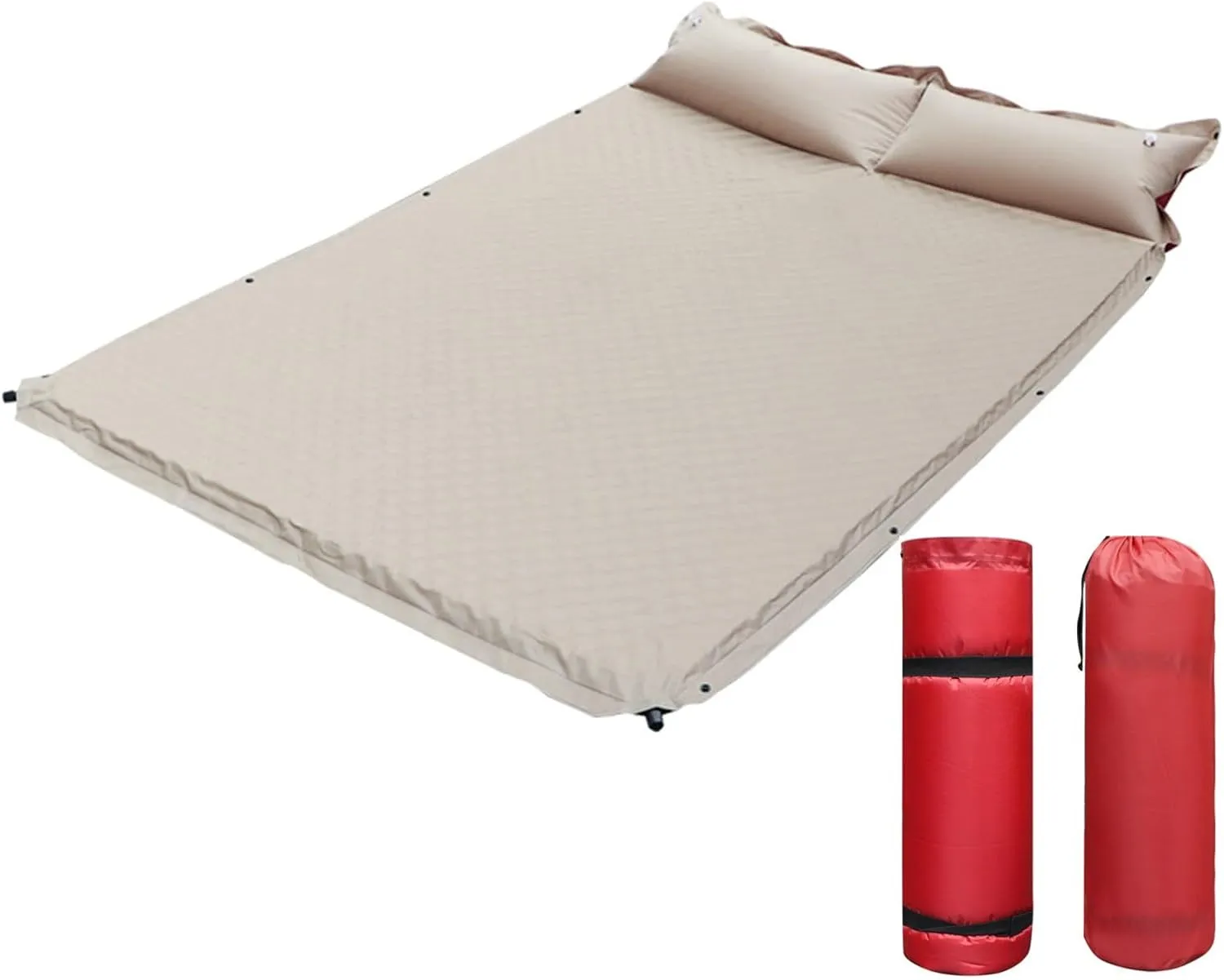 Self Inflating Camping Mat, Elastic Sponge Double Sleeping Pad with Pillow Roll Mat Pads Tents Mats for Backpacking, Camping, Travel, Beach, Yard