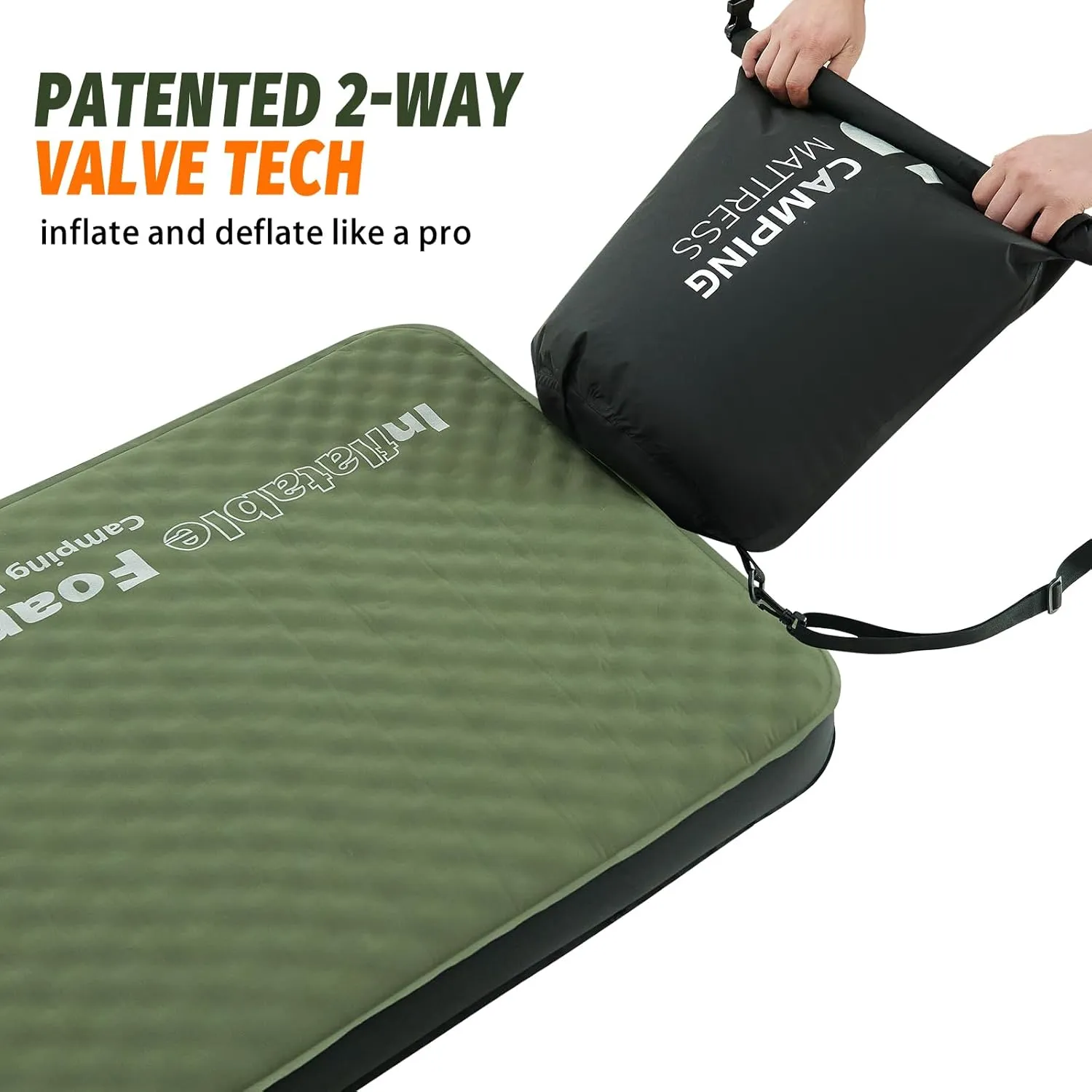 Self Inflating Sleeping Pad, 4in Ultra-Thick Foam Camping Car Mattress with Air Pump Sack, Sleeping Mat for Adults Inflatable Camping Pad Mattress, Single Cot Bed, Travel, Car, Tent, Home, Army Green