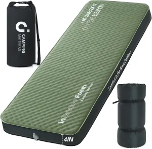 Self Inflating Sleeping Pad, 4in Ultra - Thick Foam Camping Single Mattress with Air Pump Sack, Sleeping Mats for Adults Inflatable Camping Pad Floor Bed Mattress