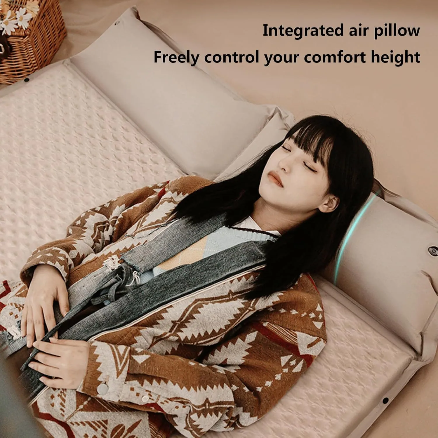 Self Inflating Sleeping Pad for Camping Camping Mat with Built-in Pillow And Storage Bag Expandable Lightweight Camping Mattress Pad Portable Inflatable Camping Mattress Pad for Hiking , Single,Green