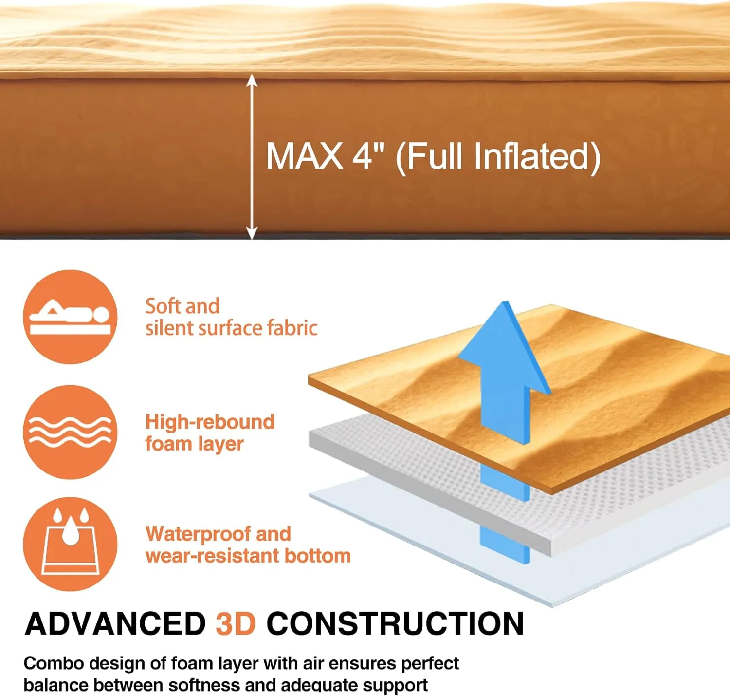 Self Inflating Sleeping Pad Queen Size Camping Mattress