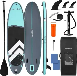 SereneLife 11’ Inflatable SUP - Pet-Friendly Stand-Up Paddle board for Adults and Pet Ride Alongs - 35” Wide Stable Design with Non-Slip EVA Deck Pad, GoPro Mount and SUP Accessories, 440 lbs Capacity