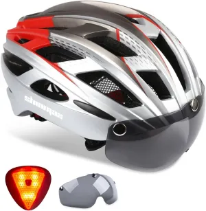 Shinmax Bike Helmet, CPSC/CPC Bike Helmet for Adult Men Women with Magnetic Goggles&Led Back Light Cycling Helmet Adjustable SM-T69