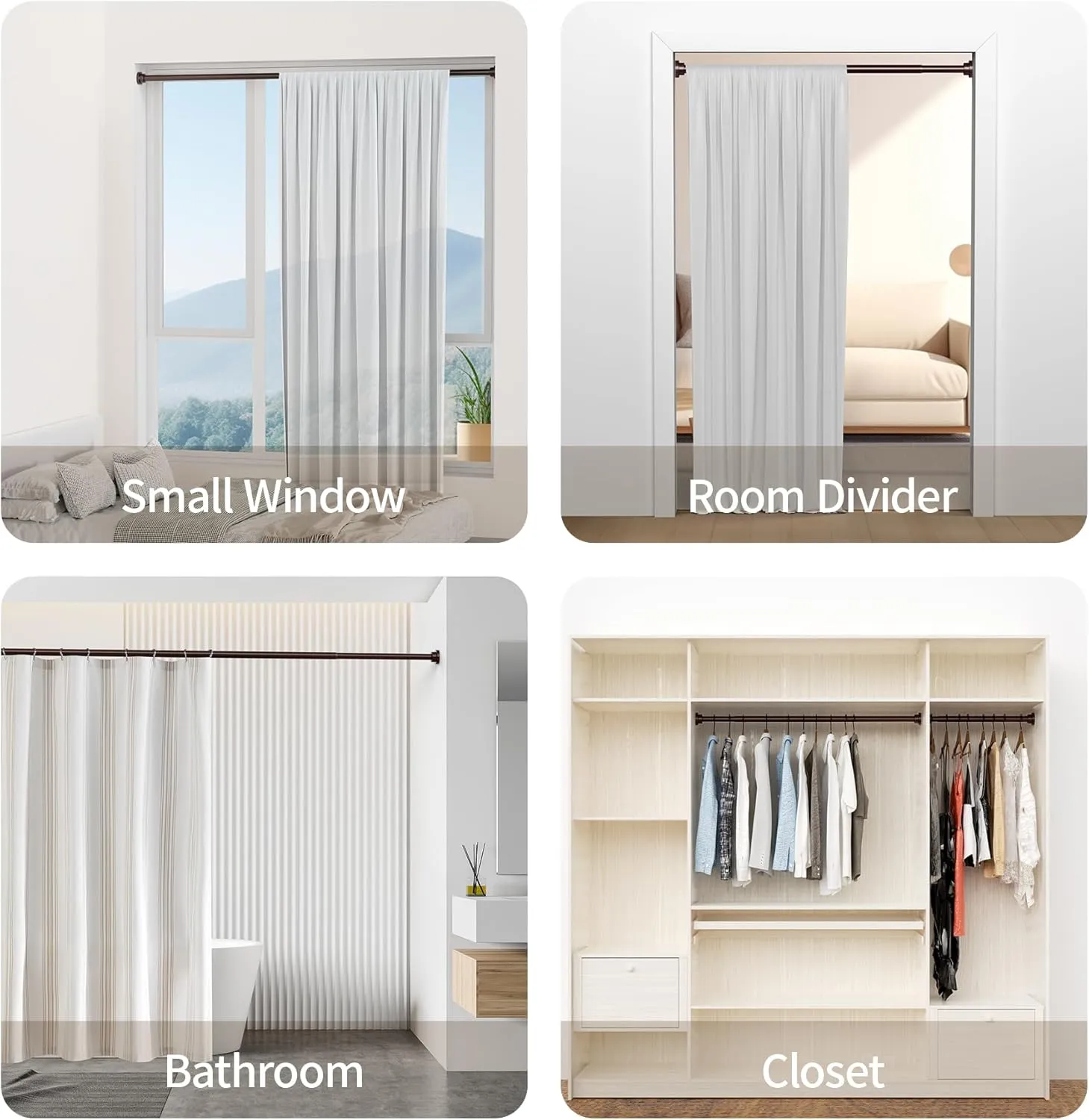 Shower Curtain Rod, 1" Diameter Heavy Duty Tension Shower Rod, Non Slip Adjustable 28-102 inch No Drilling Shower Curtain Rods Spring Tension For Bathroom, Shower Stall, No Rust, Bronze