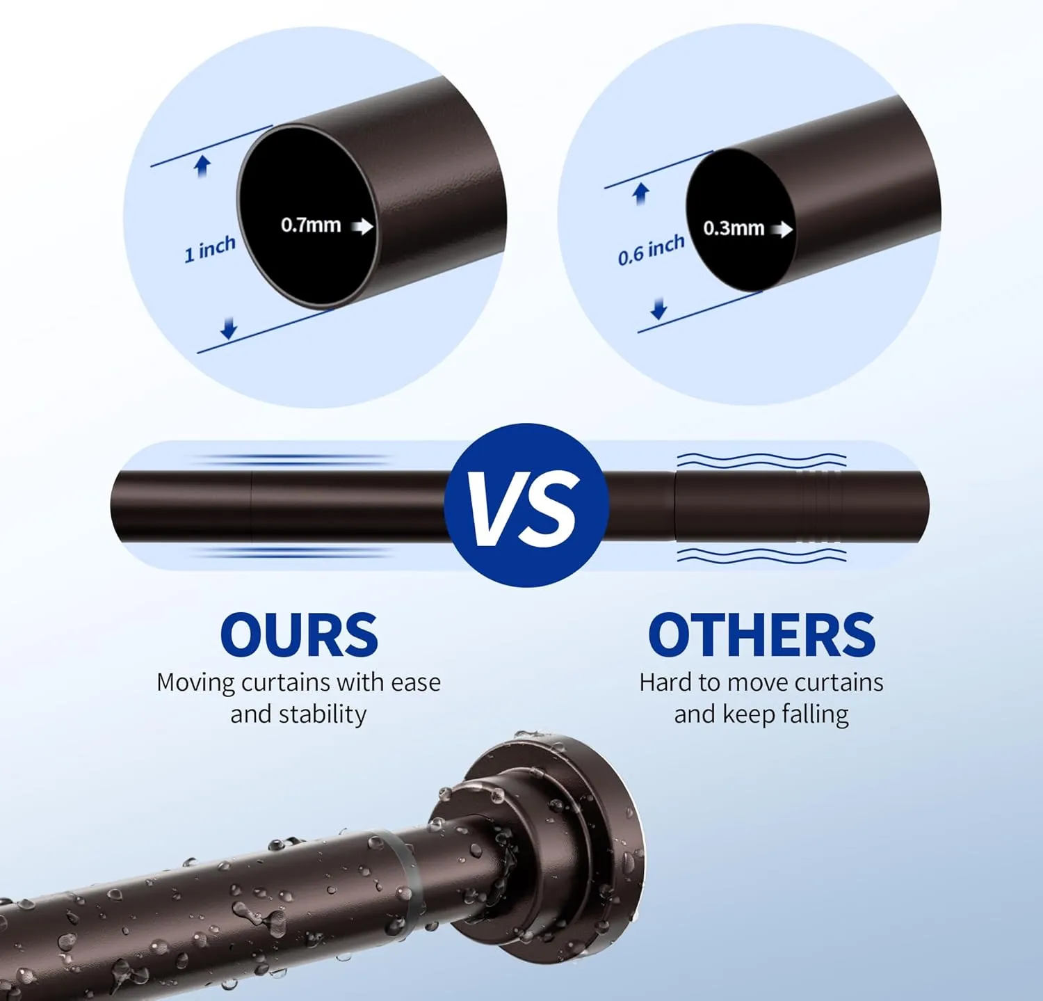 Shower Curtain Rod, 1" Diameter Heavy Duty Tension Shower Rod, Non Slip Adjustable 28-102 inch No Drilling Shower Curtain Rods Spring Tension For Bathroom, Shower Stall, No Rust, Bronze
