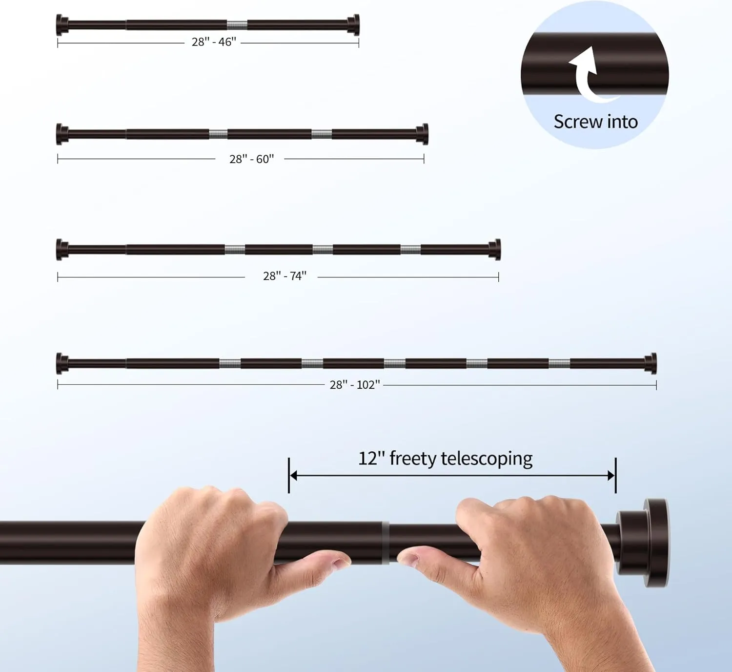 Shower Curtain Rod, 1" Diameter Heavy Duty Tension Shower Rod, Non Slip Adjustable 28-102 inch No Drilling Shower Curtain Rods Spring Tension For Bathroom, Shower Stall, No Rust, Bronze