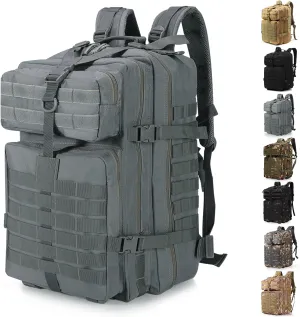 ShowyLive 3P Tactical Backpack Military Rucksack - 45L Large Hiking Backpack Waterproof, Durable Camping Backpack for Men Women, Travel Outdoor Sports Bug Out Bag (Grey)