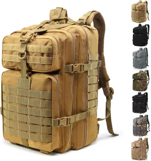 ShowyLive 3P Tactical Backpack Military Rucksack - 45L Large Hiking Backpack Waterproof, Durable Camping Backpack for Men Women, Travel Outdoor Sports Bug Out Bag (Khaki)