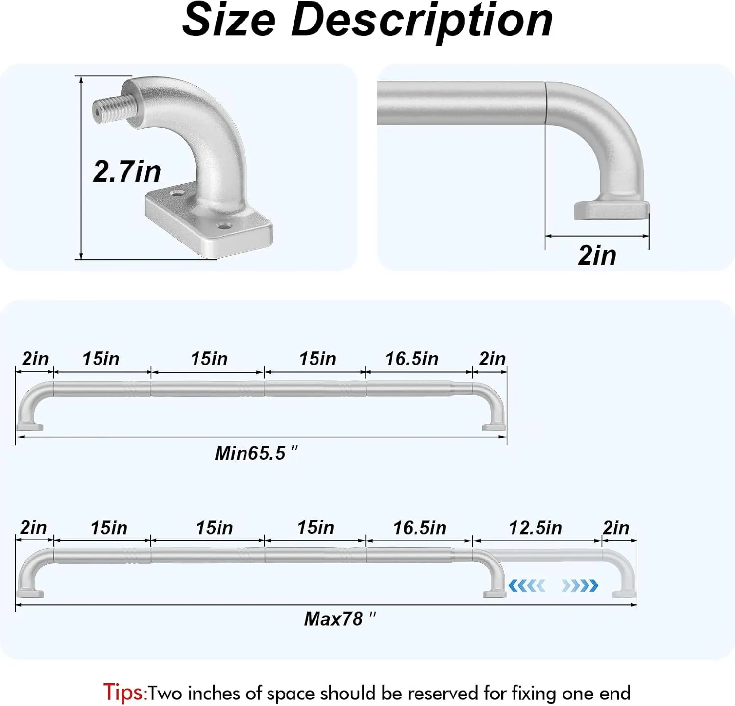 Silver Wrap Around Curtain Rod Telescoping with Brackets,1 Inch Diameter Adjustable Blackout Curtain Rods for Windows 48 to 78 Inch