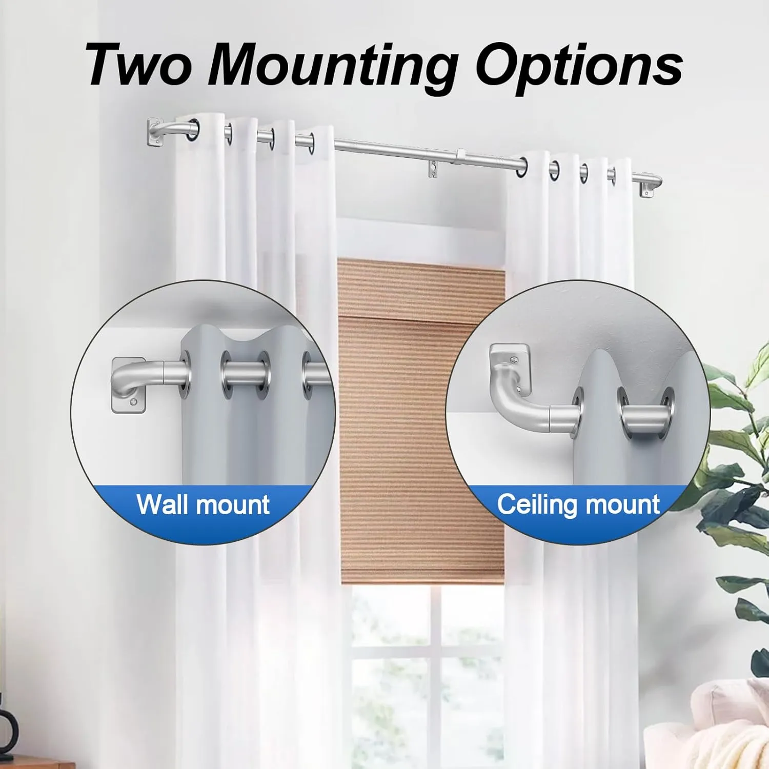 Silver Wrap Around Curtain Rod Telescoping with Brackets,1 Inch Diameter Adjustable Blackout Curtain Rods for Windows 48 to 78 Inch