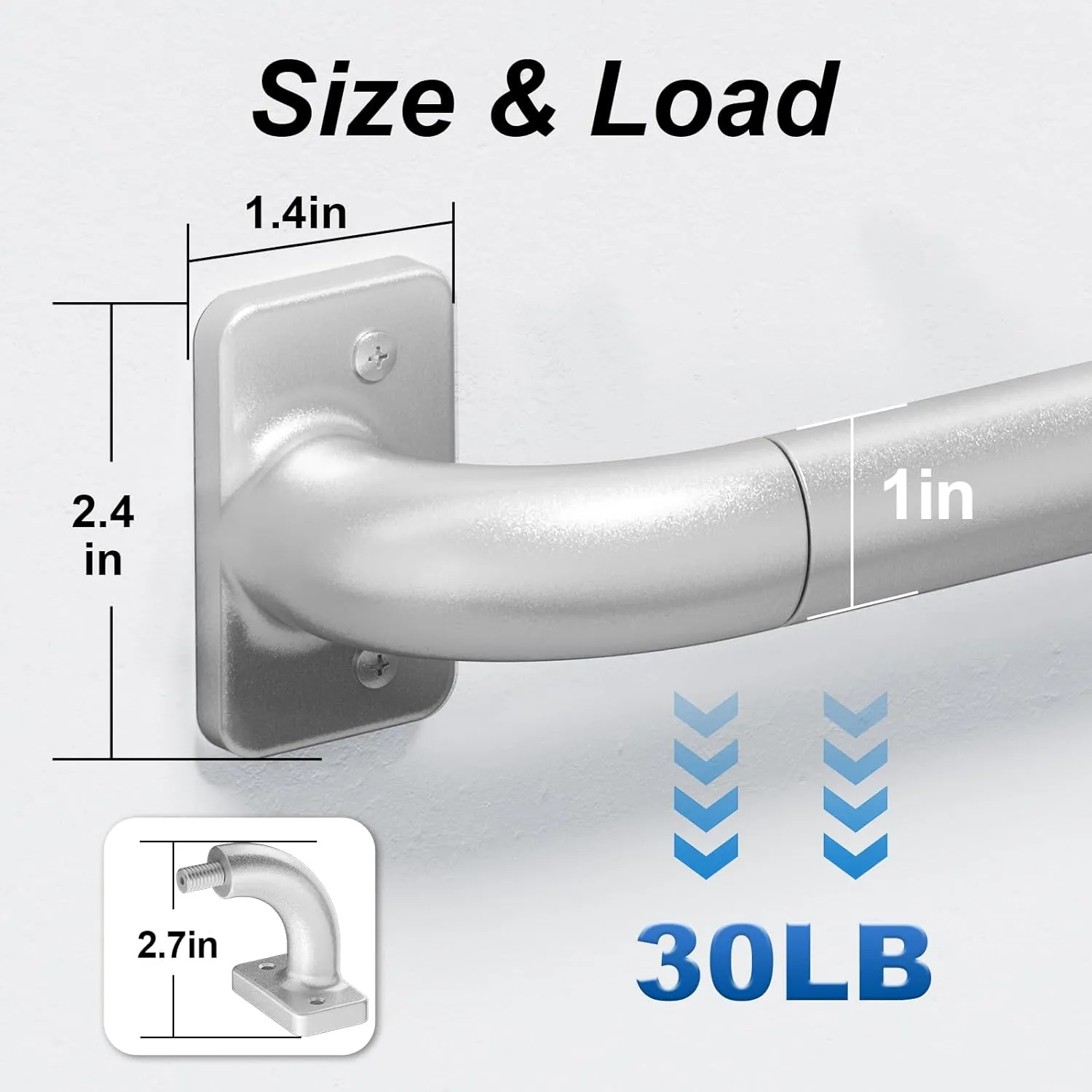 Silver Wrap Around Curtain Rod Telescoping with Brackets,1 Inch Diameter Adjustable Blackout Curtain Rods for Windows 48 to 78 Inch