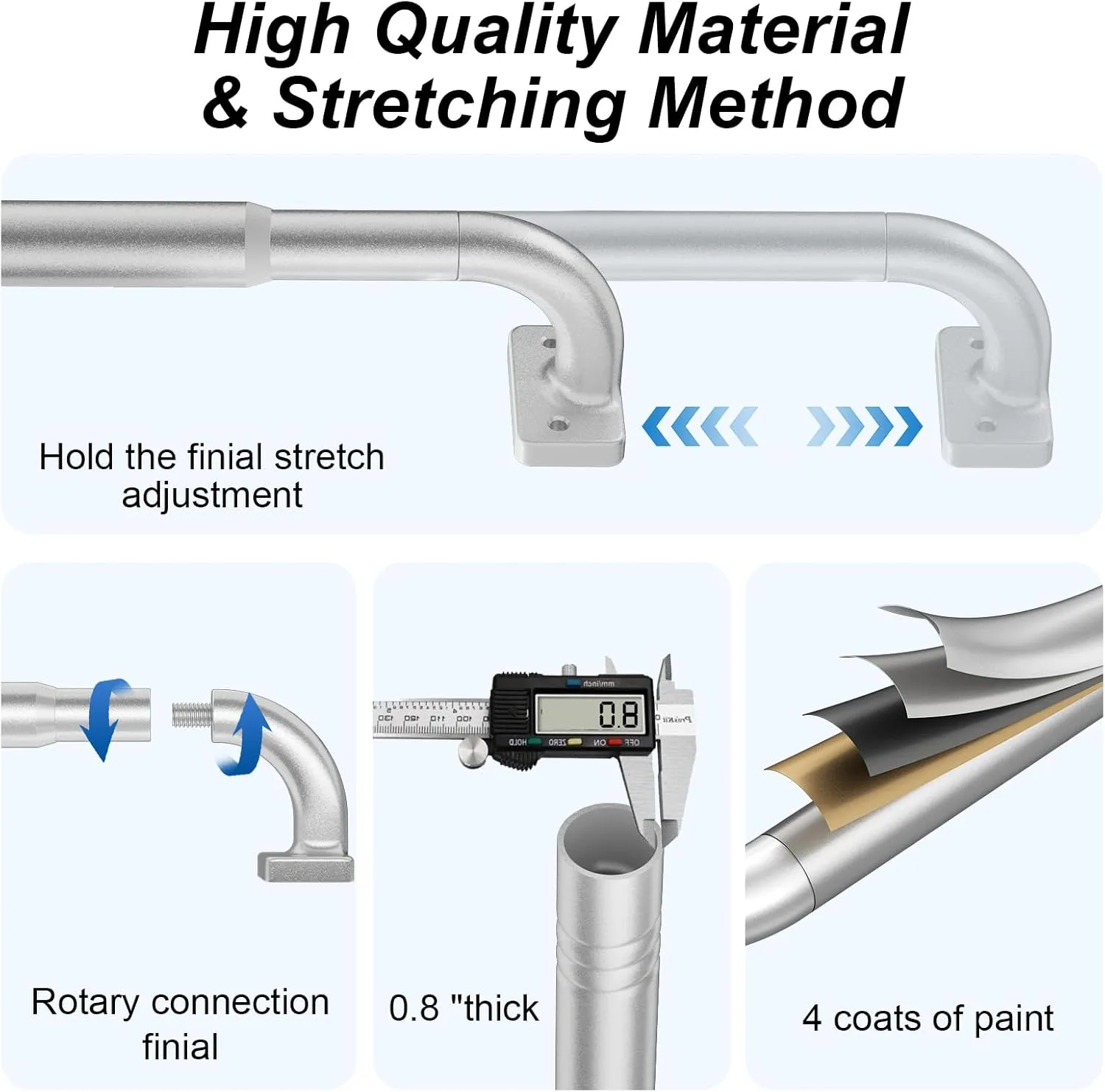 Silver Wrap Around Curtain Rod Telescoping with Brackets,1 Inch Diameter Adjustable Blackout Curtain Rods for Windows 48 to 78 Inch