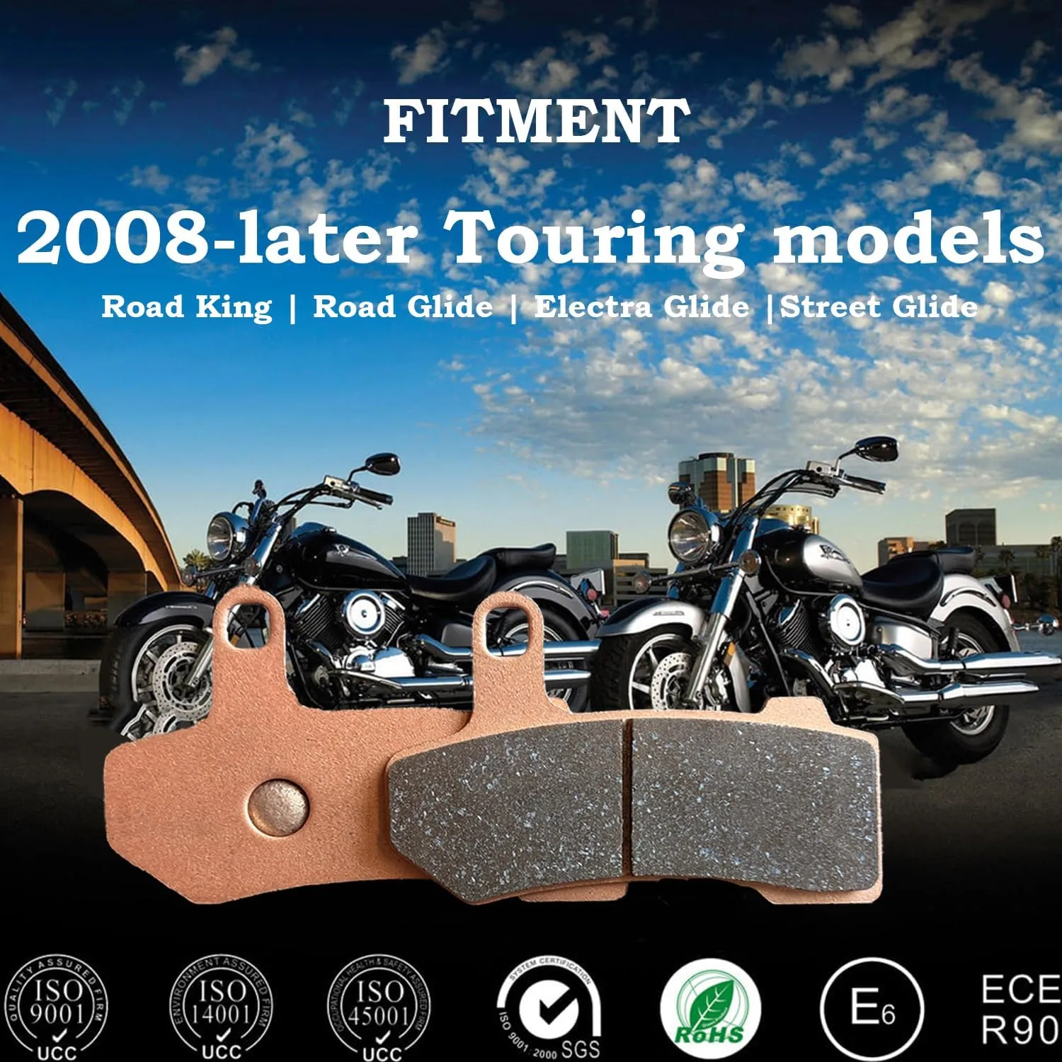 Sintered Brake Pads Compatible with Harley Davidson Touring Family (2008 later ) and V-Rod (2006 later ) for Front & Rear(3 Sets)