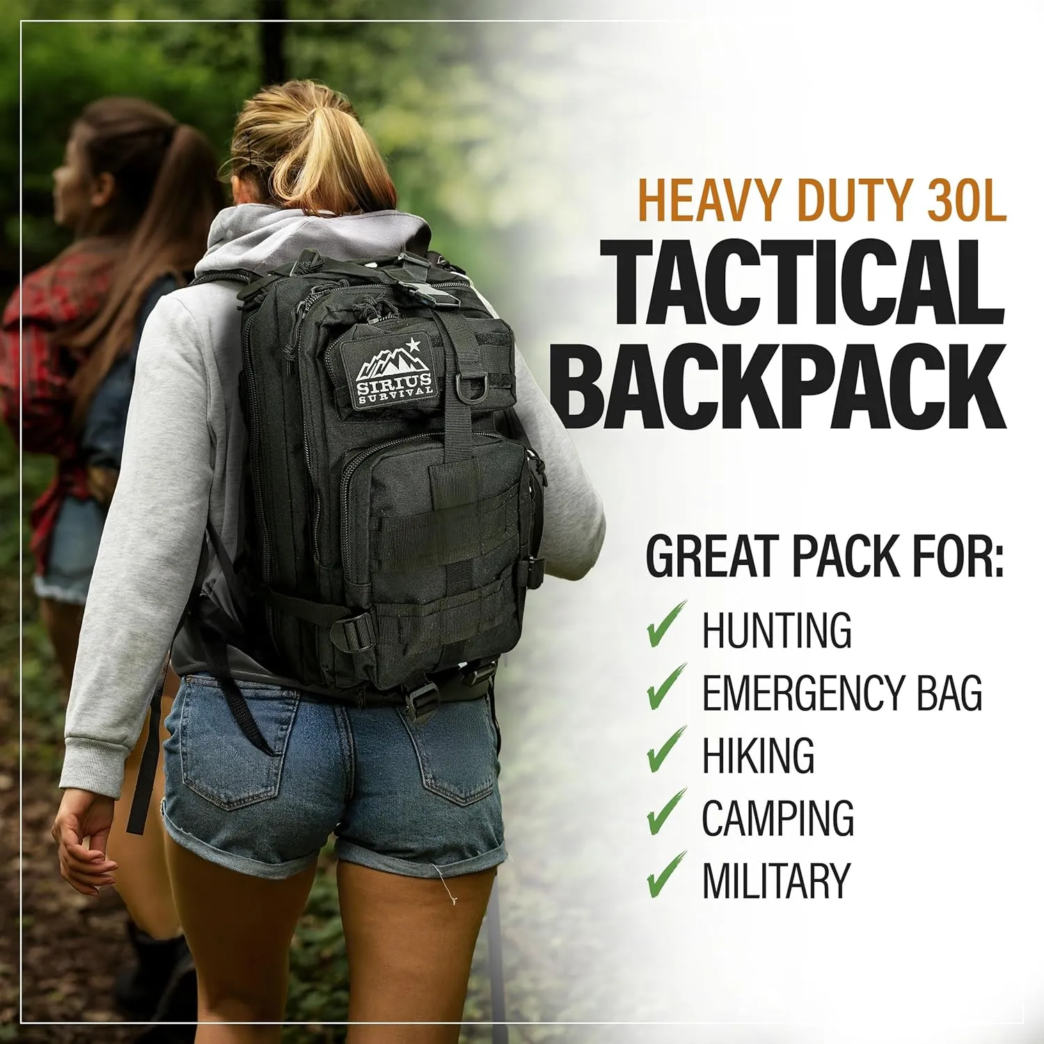 Sirius Tactical Backpack - 30L Capacity - Heavy Duty 900D Polyester - Hunting, Hiking or Camping Backpack – Military Backpack (Digital Camo)