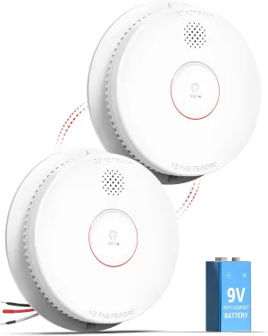 SITERWELL Smoke Detector, Hardwired Interconnected Smoke Detector, Photoelectric Smoke Alarm with 9V Backup Battery, Fire Alarm with Test/Silence Button, ETL-9th Listed, GS562A, 2 Packs