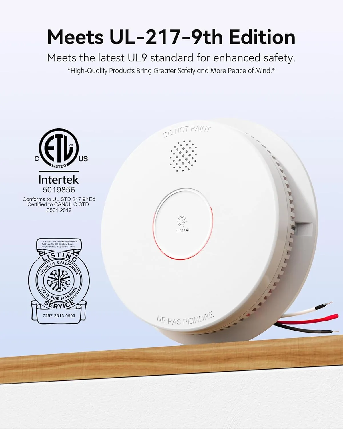 SITERWELL Smoke Detector, Hardwired Interconnected Smoke Detector, Photoelectric Smoke Alarm with 9V Backup Battery, Fire Alarm with Test/Silence Button, ETL-9th Listed, GS562A, 2 Packs