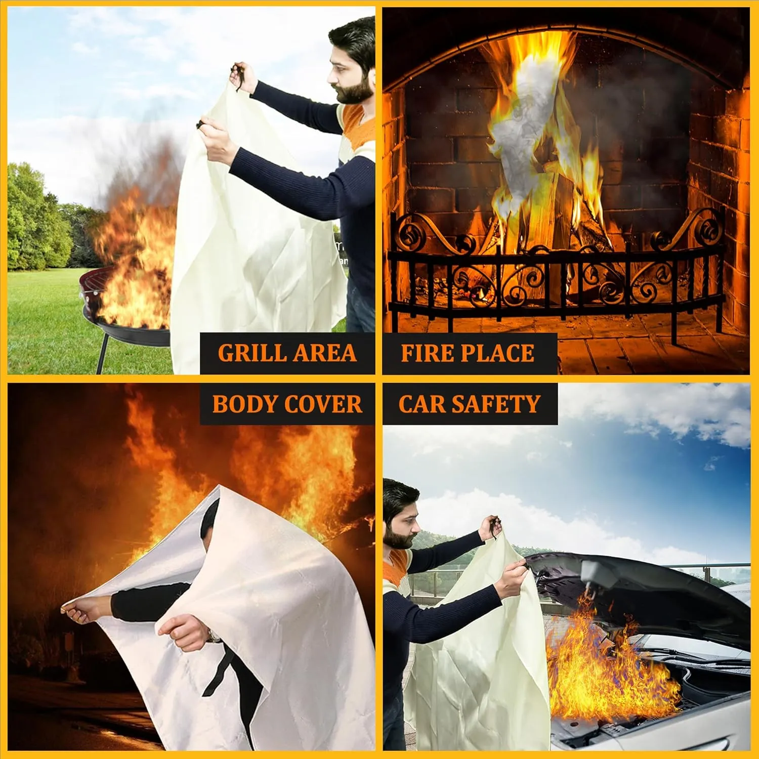 SKAMZ Emergency Fire Blankets for Home, XL Size - 47" x 47" - 5 Pack W/Hooks - Kitchen Fire Blanket, High Heat Resistant Flame Retardant Fabric for Home Safety, Kitchen, Camping and Outdoor use.