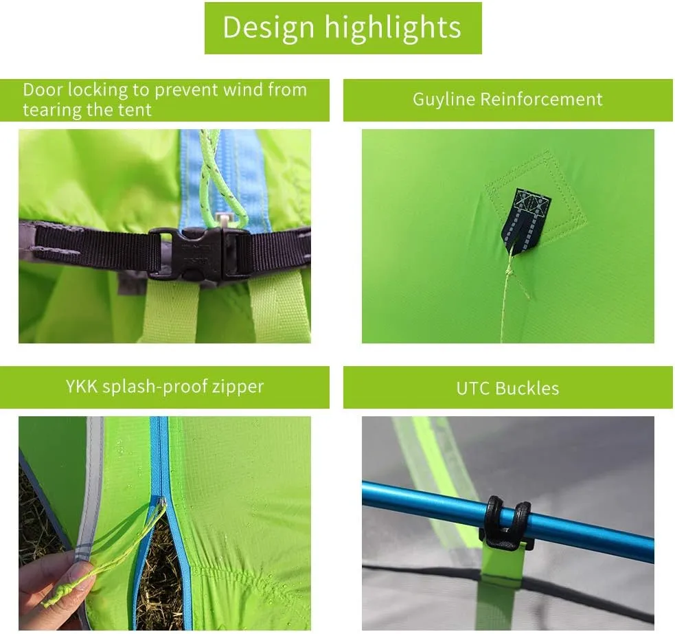 Skylarks 2personst,20D Doubleside Silicone.Windproof 、Rainproof and Ultralight Tent