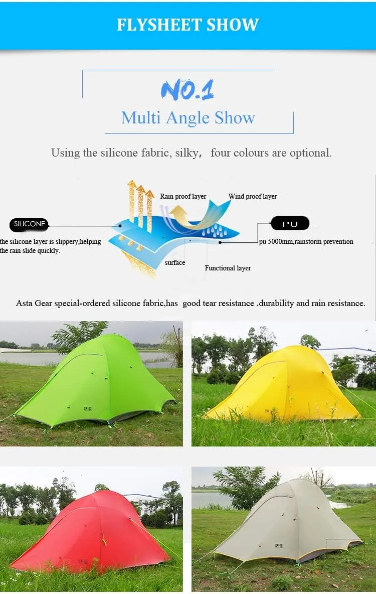 Skylarks 2personst,20D Doubleside Silicone.Windproof 、Rainproof and Ultralight Tent