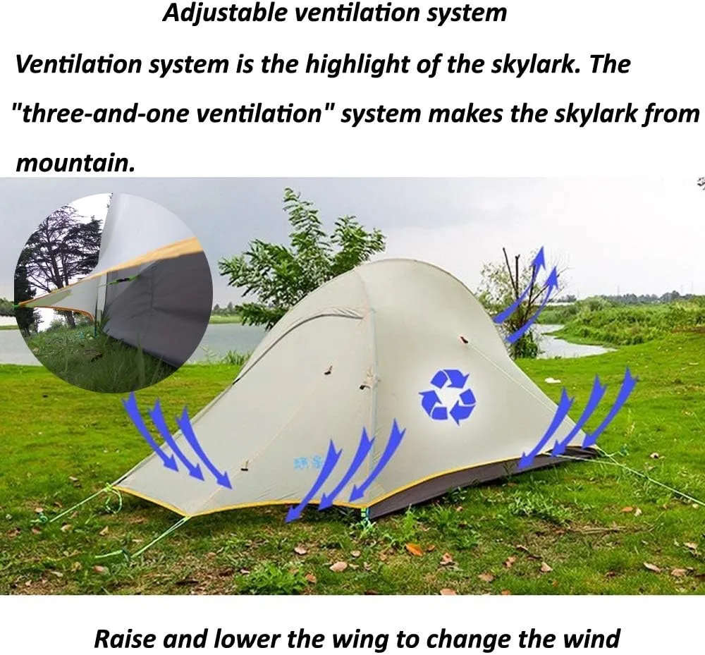 Skylarks 2personst,20D Doubleside Silicone.Windproof 、Rainproof and Ultralight Tent
