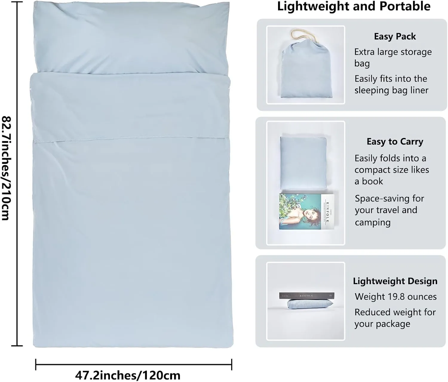 Sleeping Bag Liner Camping Adult Sleep Sack Lightweight Travel Sheet for Hotel Bed Compact Ultralight Essential Cleaning Supplies Kit Travel Bedding Set for Backpacking